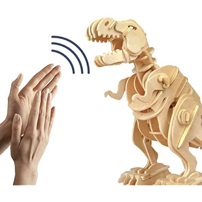 3D WOODEN PUZZLE-ROBOTIC DINOSAUR TOYS,SOUND CONTROLLED WALKING T-REX JIGSAW PUZZLE ENGINEERING TOY,BUILDING MODEL WOOD CRAFT KIT,BRAIN TEASER GAMES,BIRTHDAY GIFT FOR BOYS,KIDS AND ADULTS